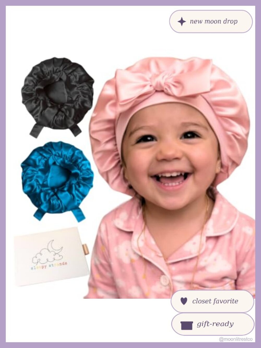 Real Silk Kids Sleep Bonnet Double Layer Reversible Adjustable Tie Hair Cap